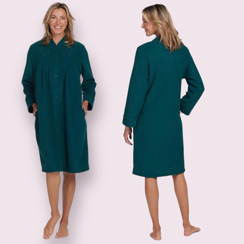 Miss Elaine Women's Brushed Back Terry Short Robe, Emerald